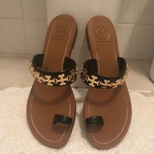 Tory Burch patent leather black and gold sandals